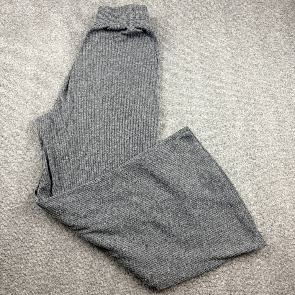 Hem & Thread Ribbed Wide Leg Pants Women's Small Gray High Rise Lounge Casual